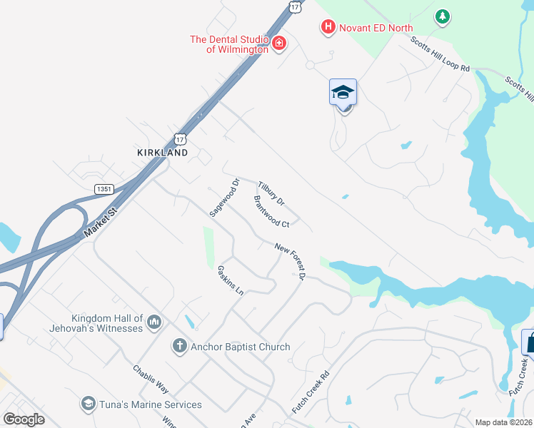 map of restaurants, bars, coffee shops, grocery stores, and more near 8845 Brantwood Court in Wilmington