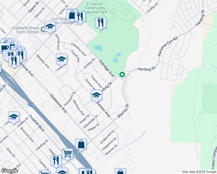 map of restaurants, bars, coffee shops, grocery stores, and more near 12940 Harding Street in Los Angeles