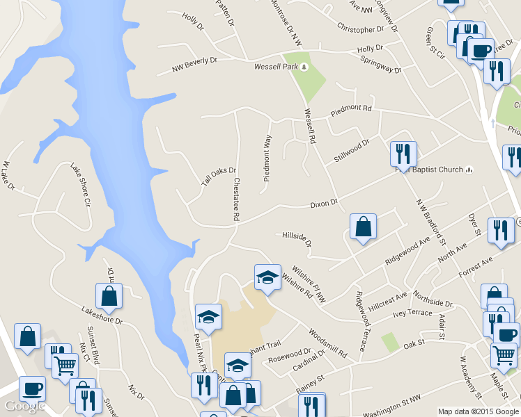 map of restaurants, bars, coffee shops, grocery stores, and more near 830 Dixon Drive in Gainesville
