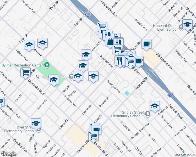 map of restaurants, bars, coffee shops, grocery stores, and more near 13988 Raven Street in Los Angeles