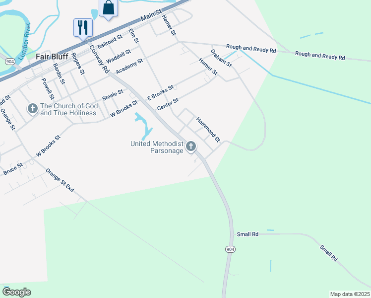 map of restaurants, bars, coffee shops, grocery stores, and more near 169 Conway Road in Fair Bluff