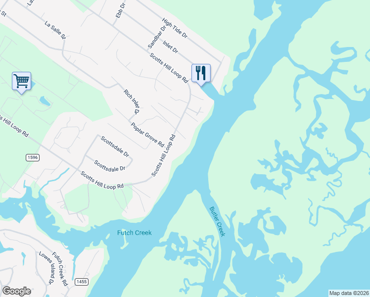 map of restaurants, bars, coffee shops, grocery stores, and more near 65 Capps Road in Wilmington
