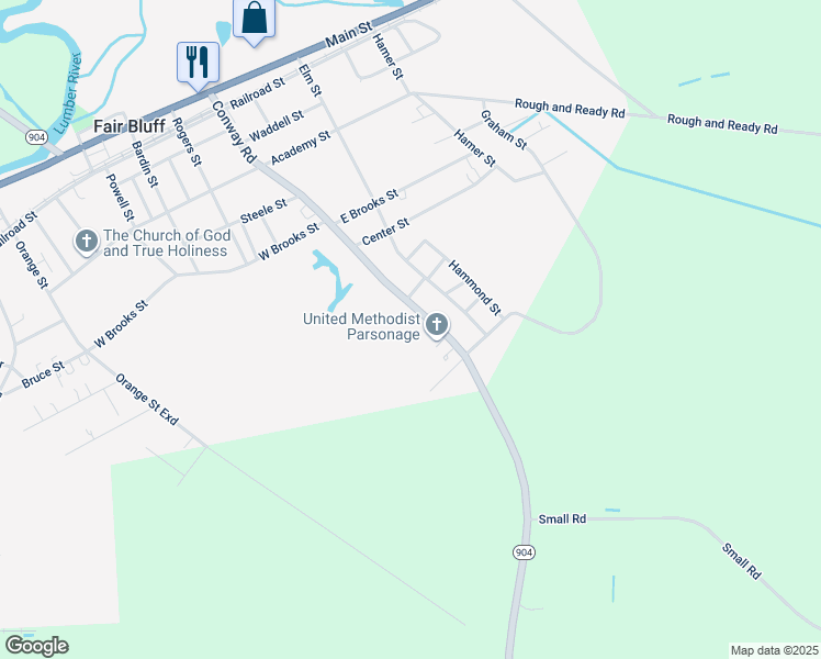 map of restaurants, bars, coffee shops, grocery stores, and more near 199 Conway Road in Fair Bluff