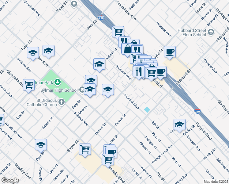 map of restaurants, bars, coffee shops, grocery stores, and more near 13986 Raven Street in Los Angeles