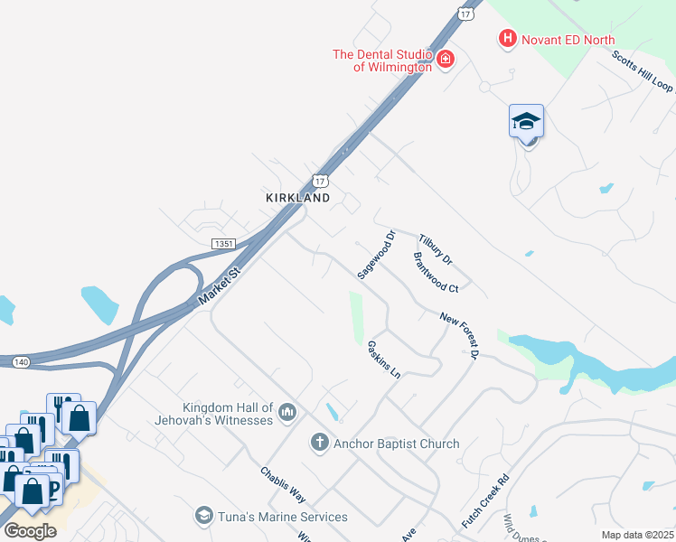 map of restaurants, bars, coffee shops, grocery stores, and more near 8916 Plantation Landing Drive in Wilmington
