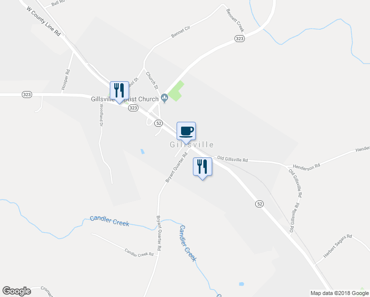 map of restaurants, bars, coffee shops, grocery stores, and more near 6284 Georgia 52 in Gillsville