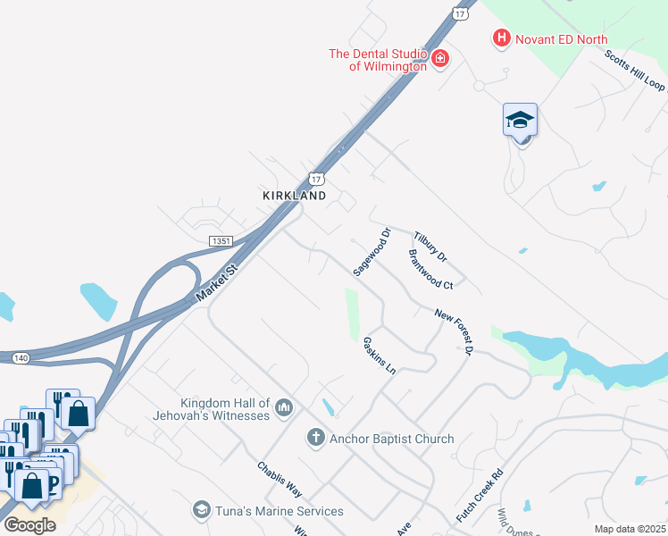 map of restaurants, bars, coffee shops, grocery stores, and more near 8916 Plantation Landing Drive in Wilmington