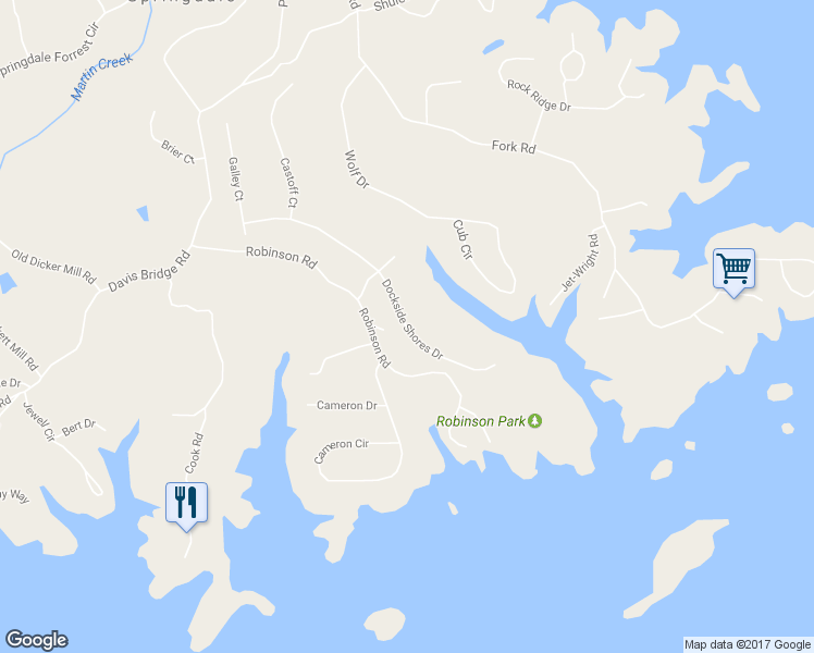 map of restaurants, bars, coffee shops, grocery stores, and more near 3443 Dockside Shores Drive in Gainesville