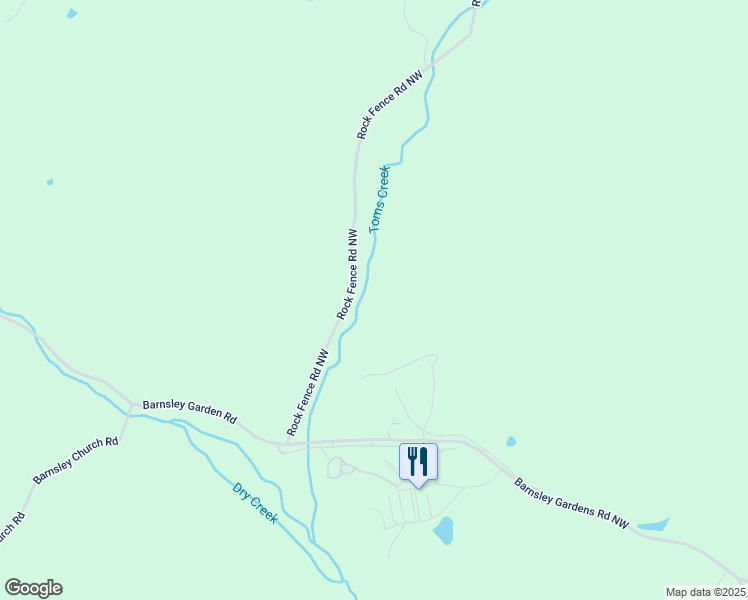 map of restaurants, bars, coffee shops, grocery stores, and more near 0 Rock Fence Road Northwest in Adairsville
