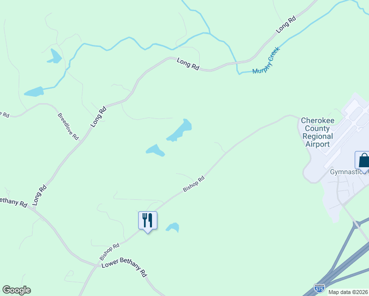 map of restaurants, bars, coffee shops, grocery stores, and more near 102 Bishop Lake Lane in Ball Ground