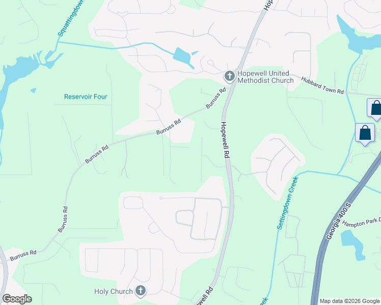 map of restaurants, bars, coffee shops, grocery stores, and more near 5658 Burruss Road in Cumming