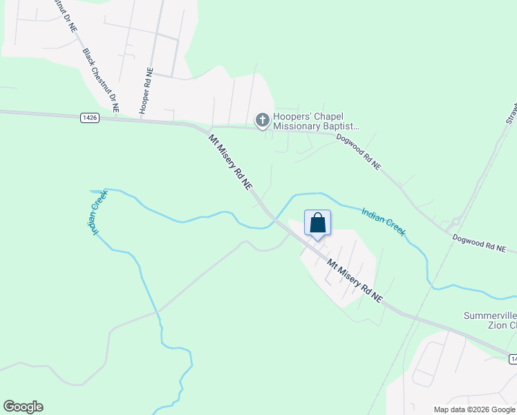 map of restaurants, bars, coffee shops, grocery stores, and more near 3369 Mount Misery Road Northeast in Leland
