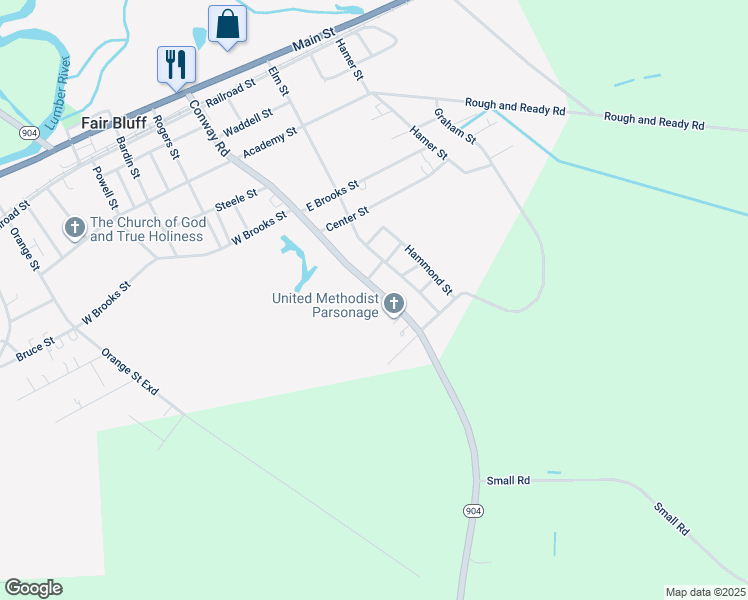 map of restaurants, bars, coffee shops, grocery stores, and more near 199 Conway Road in Fair Bluff