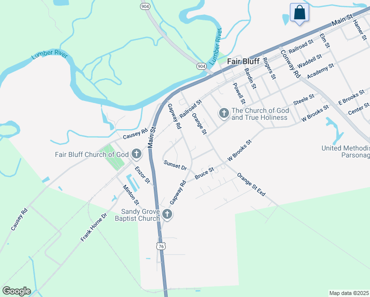 map of restaurants, bars, coffee shops, grocery stores, and more near 260 Gapway Road in Fair Bluff