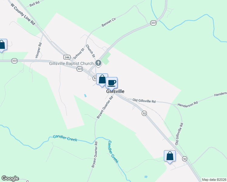 map of restaurants, bars, coffee shops, grocery stores, and more near 6284 Georgia 52 in Gillsville