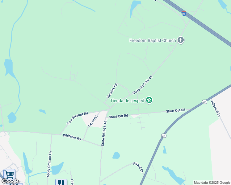 map of restaurants, bars, coffee shops, grocery stores, and more near 190 Hendrix Road in Newberry