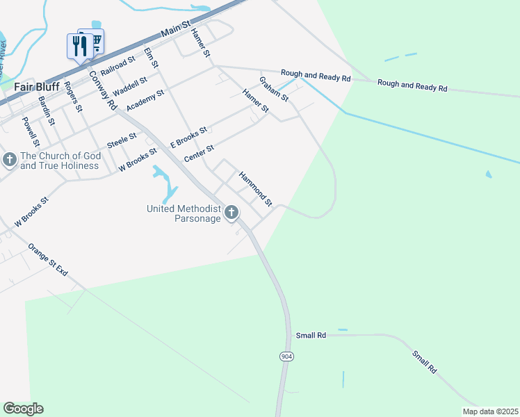 map of restaurants, bars, coffee shops, grocery stores, and more near 725 Elm Street in Fair Bluff