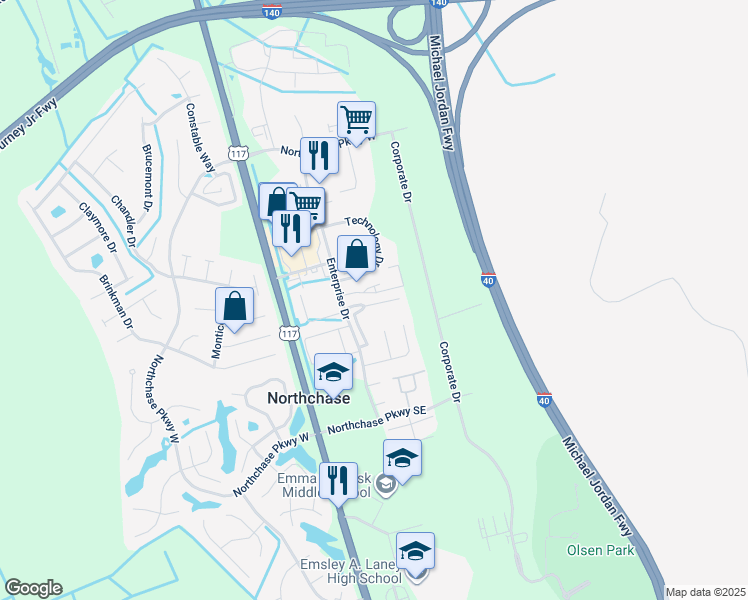 map of restaurants, bars, coffee shops, grocery stores, and more near 3011 Lauren Place Drive in Wilmington