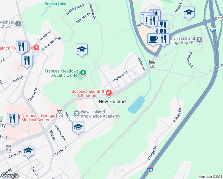 map of restaurants, bars, coffee shops, grocery stores, and more near 9 Quarry Street in Gainesville