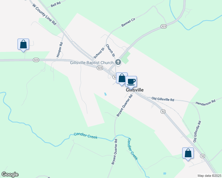map of restaurants, bars, coffee shops, grocery stores, and more near 6242 Georgia 52 in Gillsville