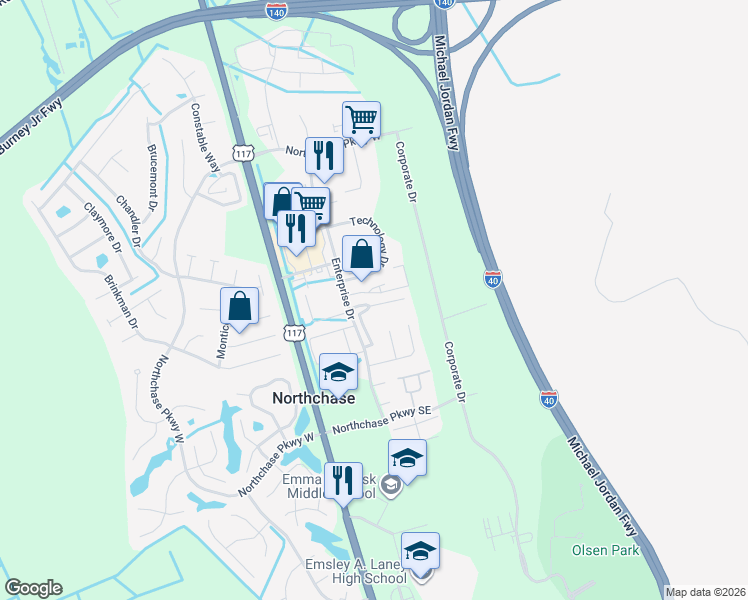map of restaurants, bars, coffee shops, grocery stores, and more near 3009 Lauren Place Drive in Wilmington