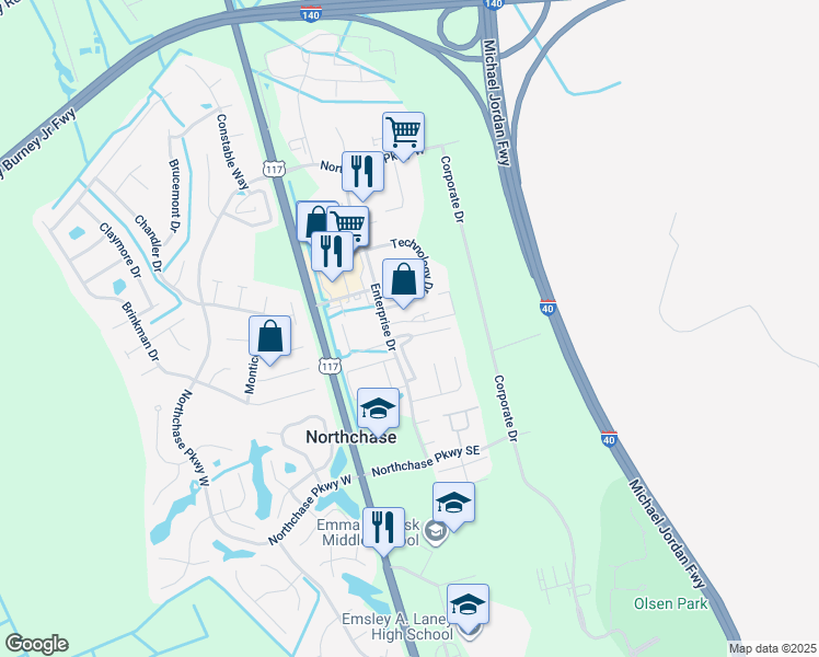 map of restaurants, bars, coffee shops, grocery stores, and more near 3009 Lauren Place Drive in Wilmington