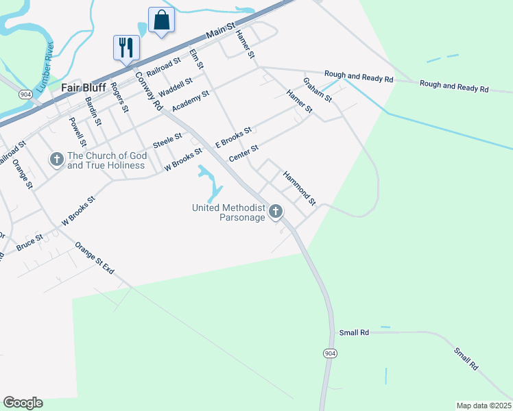 map of restaurants, bars, coffee shops, grocery stores, and more near 227 Conway Road in Fair Bluff