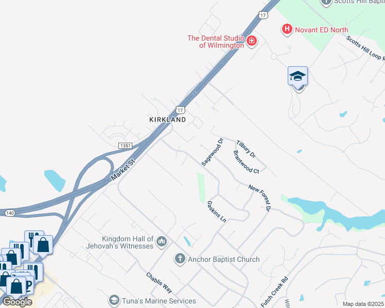 map of restaurants, bars, coffee shops, grocery stores, and more near 8916 Plantation Landing Drive in Wilmington