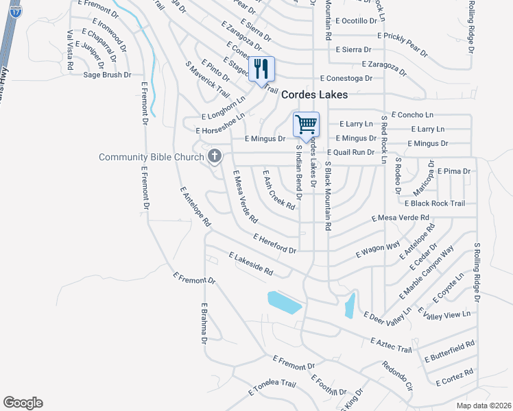 map of restaurants, bars, coffee shops, grocery stores, and more near 20199 E Cedar Canyon Dr in Mayer