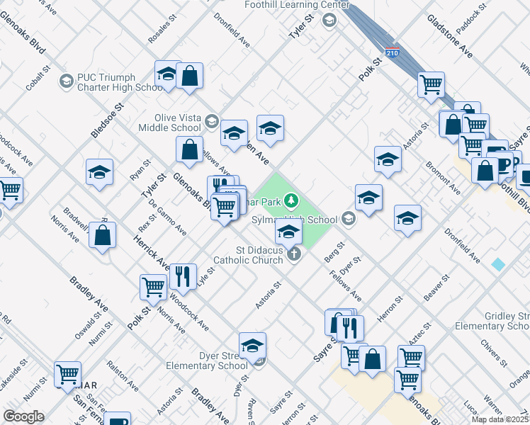 map of restaurants, bars, coffee shops, grocery stores, and more near 13108 Fellows Avenue in Los Angeles