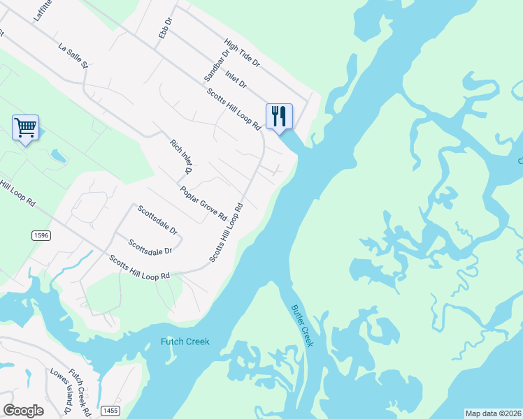 map of restaurants, bars, coffee shops, grocery stores, and more near 65 Capps Road in Wilmington