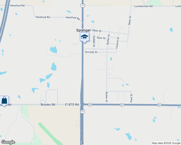 map of restaurants, bars, coffee shops, grocery stores, and more near 16376 U.S. 77 in Ardmore