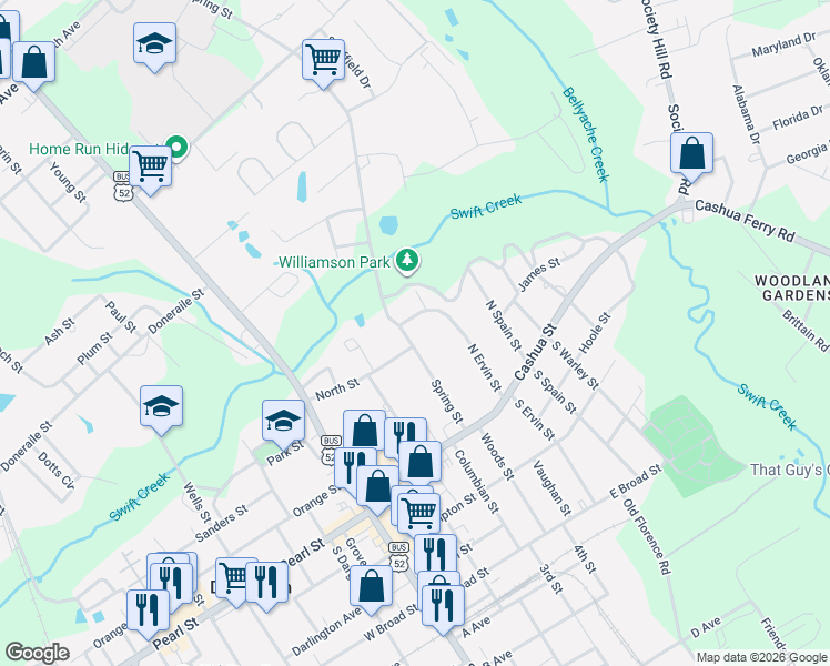 map of restaurants, bars, coffee shops, grocery stores, and more near 146 Spring Street in Darlington