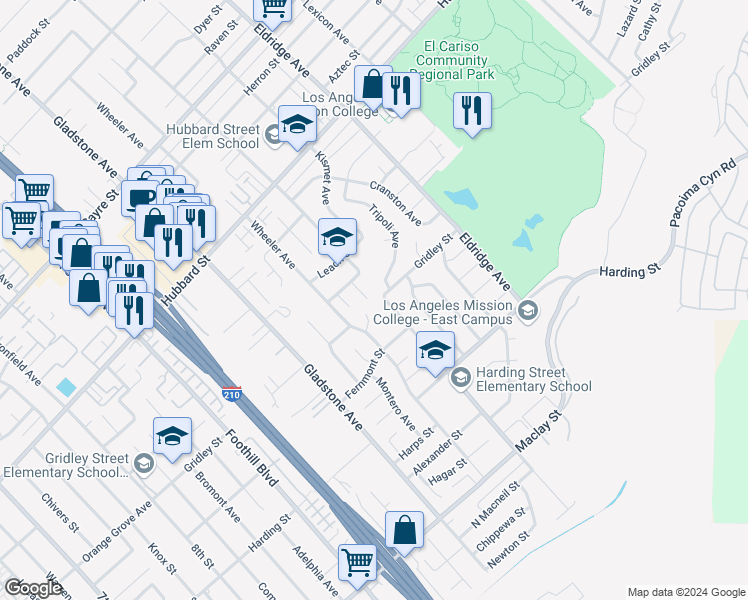 map of restaurants, bars, coffee shops, grocery stores, and more near 13124 Azores Avenue in Los Angeles