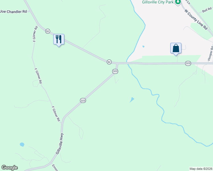 map of restaurants, bars, coffee shops, grocery stores, and more near 4990 Gillsville Highway in Gillsville
