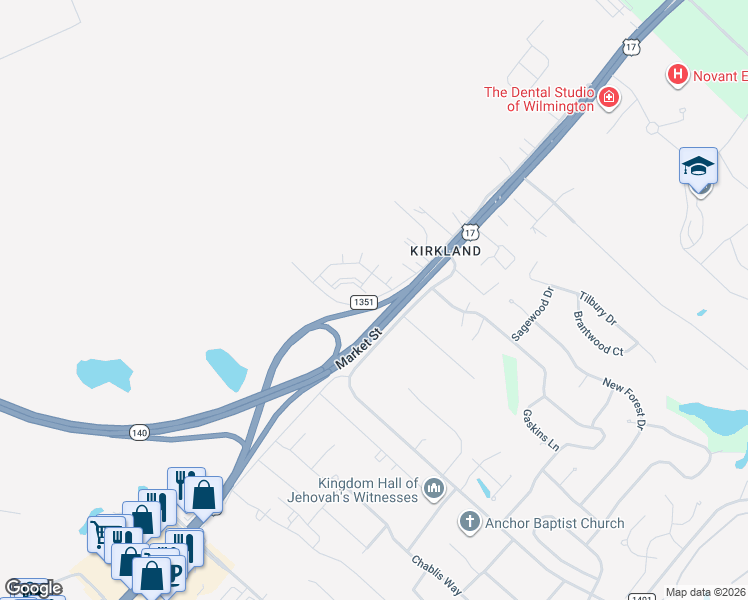map of restaurants, bars, coffee shops, grocery stores, and more near State Road 1351 in New Hanover County