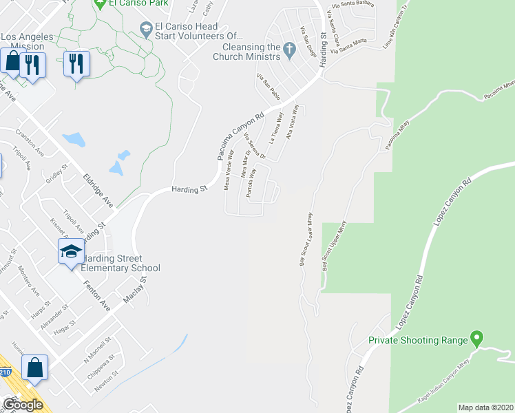 map of restaurants, bars, coffee shops, grocery stores, and more near 12440 La Cresta Way in Los Angeles