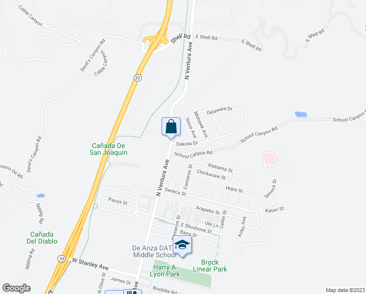 map of restaurants, bars, coffee shops, grocery stores, and more near 72 Dakota Drive in Ventura