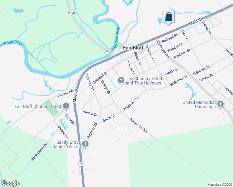 map of restaurants, bars, coffee shops, grocery stores, and more near 1423 Academy Street in Fair Bluff