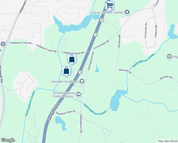 map of restaurants, bars, coffee shops, grocery stores, and more near 5750 Georgia 400 in Cumming