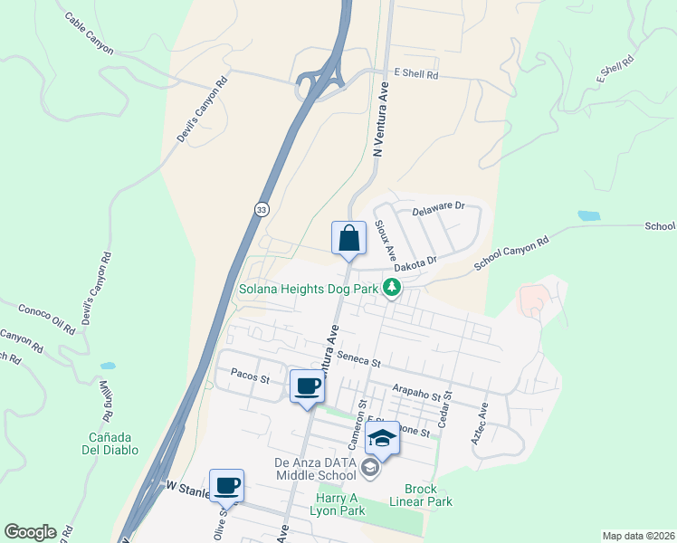 map of restaurants, bars, coffee shops, grocery stores, and more near 2777 North Ventura Avenue in Ventura