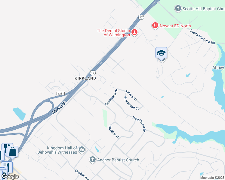 map of restaurants, bars, coffee shops, grocery stores, and more near 8905 Tilbury Drive in Wilmington