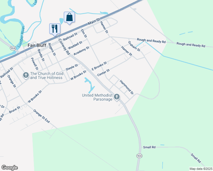 map of restaurants, bars, coffee shops, grocery stores, and more near 290 Conway Road in Fair Bluff
