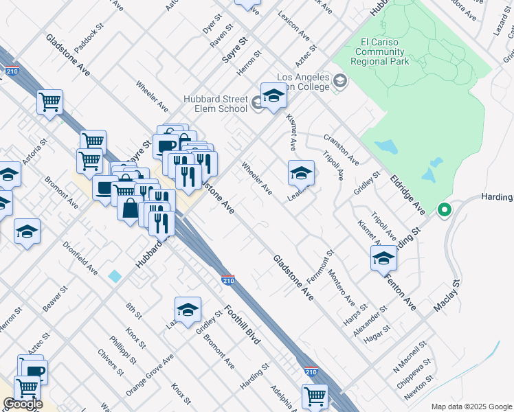 map of restaurants, bars, coffee shops, grocery stores, and more near 13155 Vista View Circle in Los Angeles