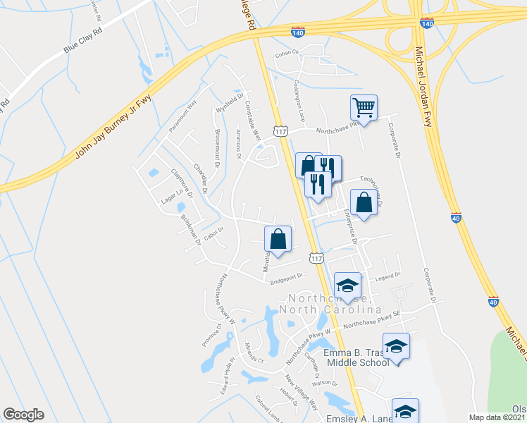 map of restaurants, bars, coffee shops, grocery stores, and more near 3202 Binford Court in Wilmington