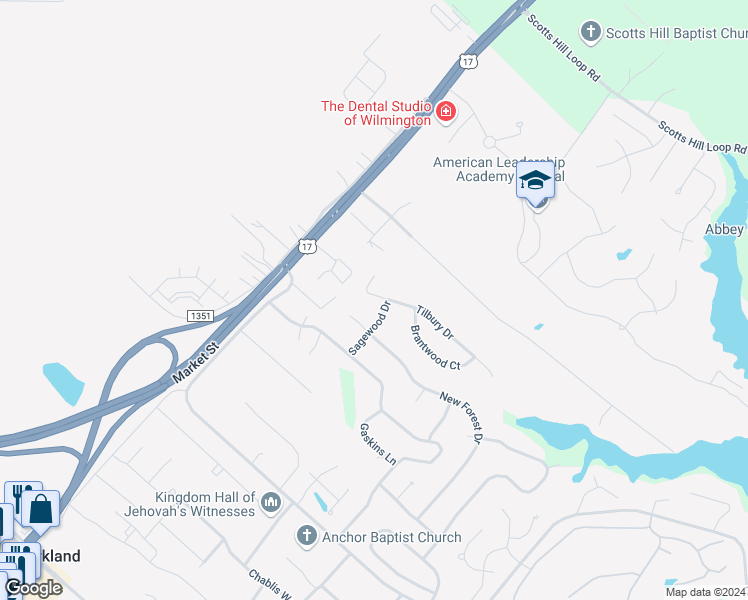 map of restaurants, bars, coffee shops, grocery stores, and more near 8905 Tilbury Drive in Wilmington