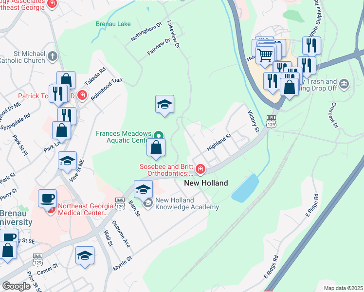 map of restaurants, bars, coffee shops, grocery stores, and more near 1560 Community Way in Gainesville