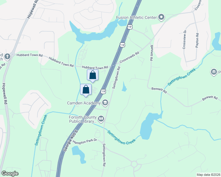 map of restaurants, bars, coffee shops, grocery stores, and more near 5750 Georgia 400 in Cumming