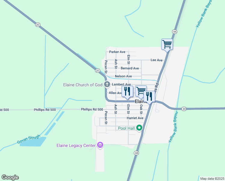map of restaurants, bars, coffee shops, grocery stores, and more near 405 Lambert Avenue in Elaine