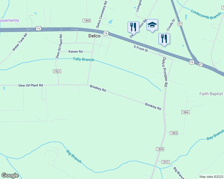map of restaurants, bars, coffee shops, grocery stores, and more near 456 Brinkley Road in Delco